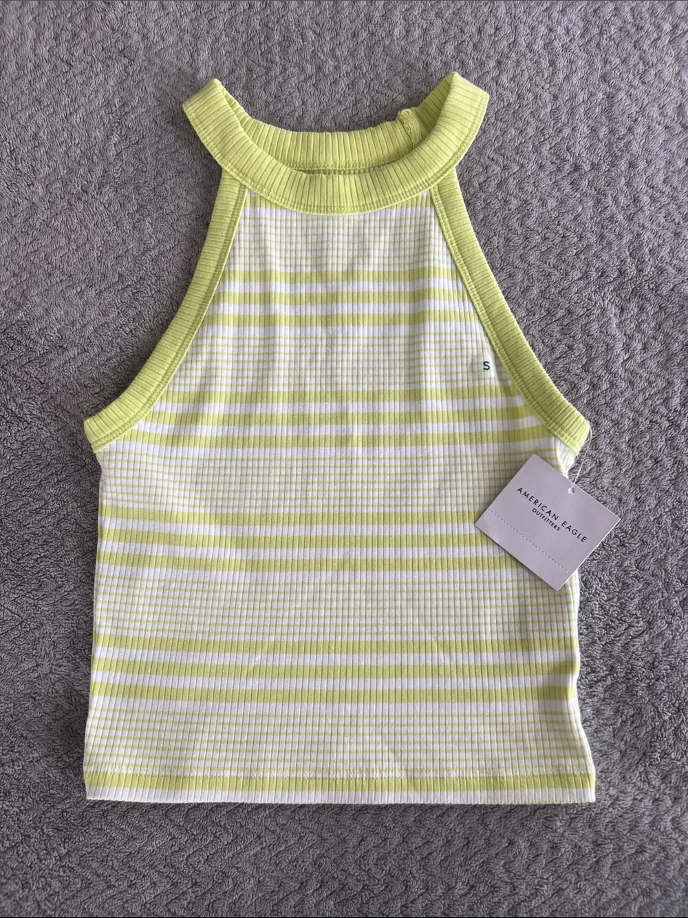 NWT American Eagle Outfitters Lime Green Striped Cropped Tank Top Size Small